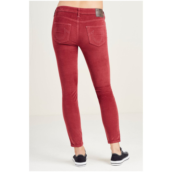 True Religion Women's Halle Super Skinny Crop Capri Corduroy Pants in Red - Picture 3 of 5